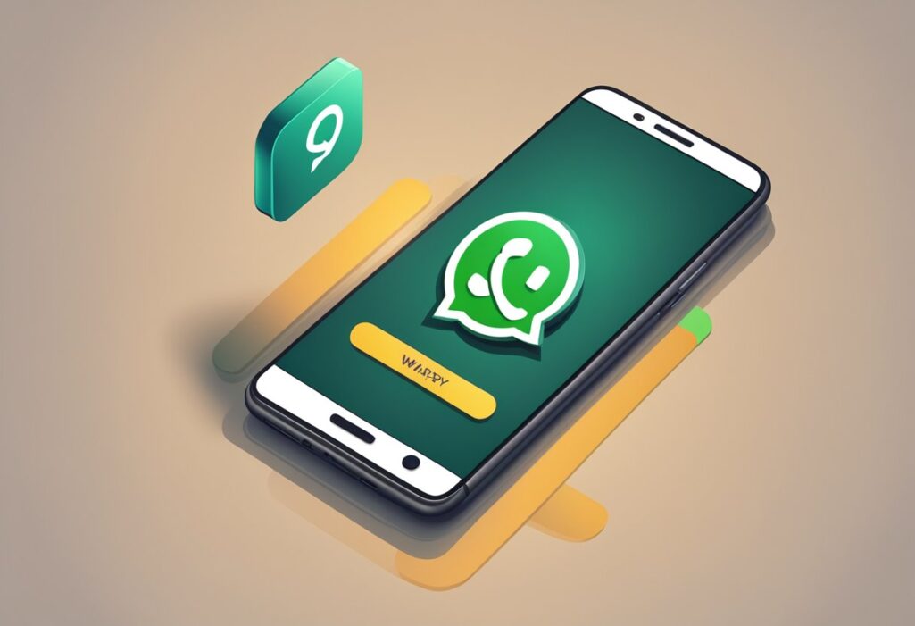 Um smartphone com um aplicativo WhatsApp banido, um símbolo de cadeado e um ponto de interrogação