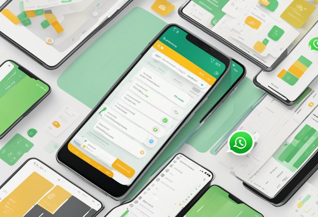 Criação e otimização de listas de transmissão no WhatsApp. Um smartphone com a interface do WhatsApp aberta mostrando o processo de criação e gerenciamento de listas de transmissão